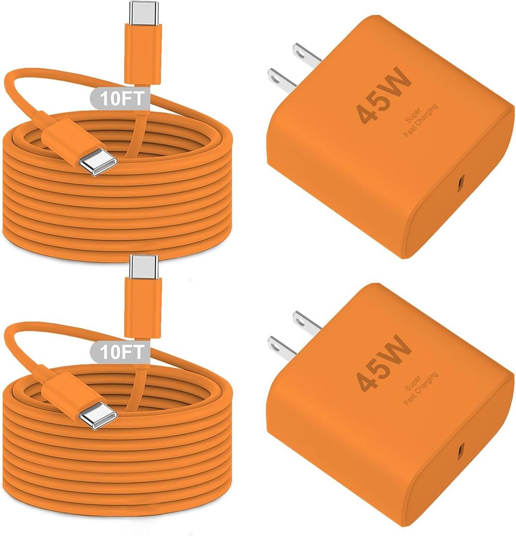 iPhone 17 16 Pro Max Charger Fast Charging,2Pack 45W USB C Super Fast Charger&10FT Type C Charging Cable Cord for iPhone 17e/17 Pro Max/17 Pro/17 Air/17/16 Pro/15,iPad Pro/Mini/Air,Galaxy S26(Orange)