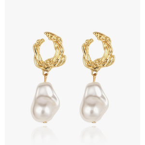 Yowivon Pearl Drop Earrings 14K Gold Plated Dangle Hypoallergenic Statement Earring Trendy Fashion Jewelry Gifts for Women Birthday Wedding