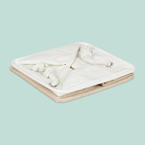 Relaxdays Set of 2 Linen Storage Baskets with Rope Handles, Clothes, Toys, 33 x 33 x 33 cm, Shelving Basket, Beige/White