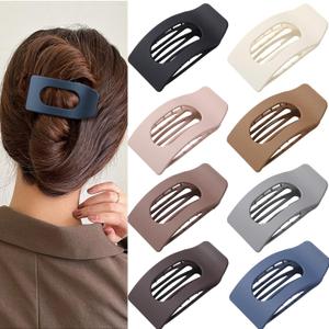 8 Pack Flat Hair Clips for Women  Large Matte Rectangle No-Slip Claw Clips, Strong Hold Square Hair Accessories for Thick & Thin Hair, Lay Flat Design for Work & Daily Styling (Multi-Color)