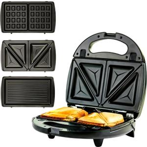 OVENTE 3 in 1 Electric Sandwich Maker, Panini Press Grill and Waffle Iron Set with Removable Non-Stick Plates, Perfect for Cooking Grilled Cheese, Tuna Melts, Burgers, Steaks and Snacks, Black GPI302B