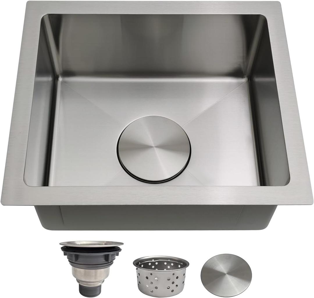 13 Inch Bar Sink Undermount  Delironexu 18 Gauge Stainless Steel Small Kitchen Sink, 13"x15"x7" Small Bar Sinks, Single Bowl Wet bar sink with Brushed Finish for Outdoor, RV, and Prep Use