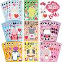 32 Sheets Valentine Stickers for Kids, Valentines Crafts Heart Love Sticker Make a Face Stickers, Make Your Own Animal Stickers Valentines Gifts for Kids Classroom Valentine Goodie Bags Party Favors