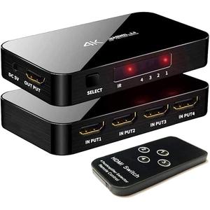 HDMI Switch 4X1, 4K Ultra HD HDMI Switcher 4 in 1 Out Support HDMI 2.0 HDCP 2.2,4K@60Hz, 3D,1080P, 4Kx2k@60Hz (IR Remote Control) (Black)