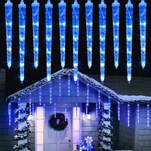 Joomer Blue Christmas Icicle Lights, 13FT 20 Tubes 90 LED 8 Modes Icicle Lights with Timer Function, Waterproof Connectable Ice String Lights for Holiday Home Patio Trees Christmas Decoration