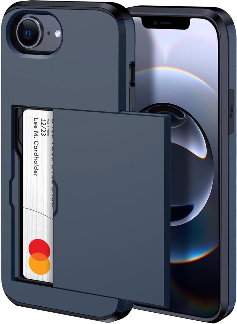 harusaki for 2025 iPhone 16e Wallet Case with Hidden Card Slot - Wireless Charging Compatible iPhone 16e Case with Card Holder for Men and Women (Blue)