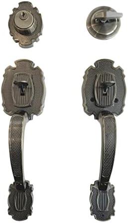 LOCKSET Mara_G Single Front Door Hardware Set, Heavy Duty Entry Door Lock Set with Exterior and Interior Grip Handles and deadbolt, Antique Brass