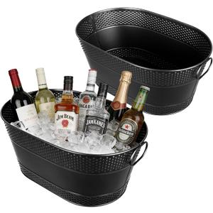 4 Gallon Galvanized Beverage Tub, 2 Pcs Heavy-Duty Black Ice Buckets Large Galvanized Drink Buckets Oval Metal Beverage Ice Tub with Handles for Catering Bars Parties (EXP 11/23/27)