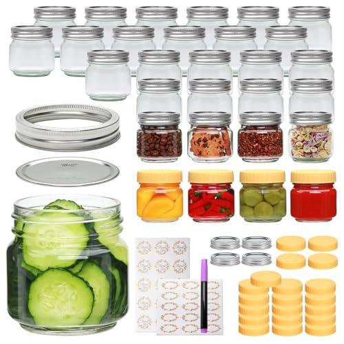 Salzesfalls 30 Pack 8oz Mason Jars with Lids, Half Pint Canning Jars, Small Glass Canning Jars, Small Mason Jars for Jam, Honey, Candy, Spice, 15 Jars, 15 Lids