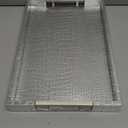 Modern Elegant 17.5"x12" Rectangle Glossy Silver Crocodile Faux Leather Tray Decorative Ottoman Coffee Table Display Perfume Dresser Kitchen Serving Tray with Silver Metal Handles by Home Redefined
