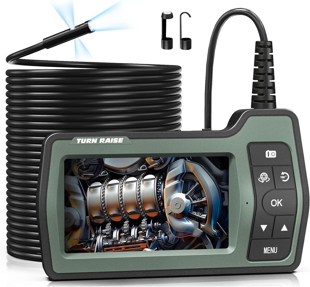 Triple Lens Sewer Camera 50ft | 5" IPS Screen Borescope with Light | 1080P HD Drain Snake Camera for Plumbing Pipe HVAC Inspection Cam + Case Green