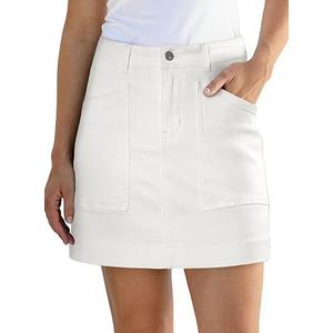 Sidefeel Women's Jean Skirt High Waisted Stretch Casual Summer Zimbaplatinum Denim Skirt with Pockets, White, XXL