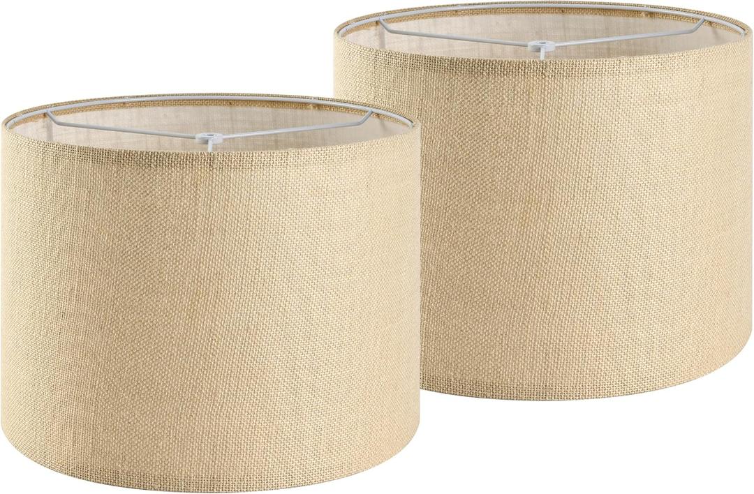 GO&SO Set of 2 Lamp Shades for Table Lamps Floor Lamps Rustic Brown Drum Lampshades- 13" Top x 13" Bottom x 10" High (Spider) Natural Burlap - Medium Lampshades Modern -Farmhouse Assembly Required (Yellow)