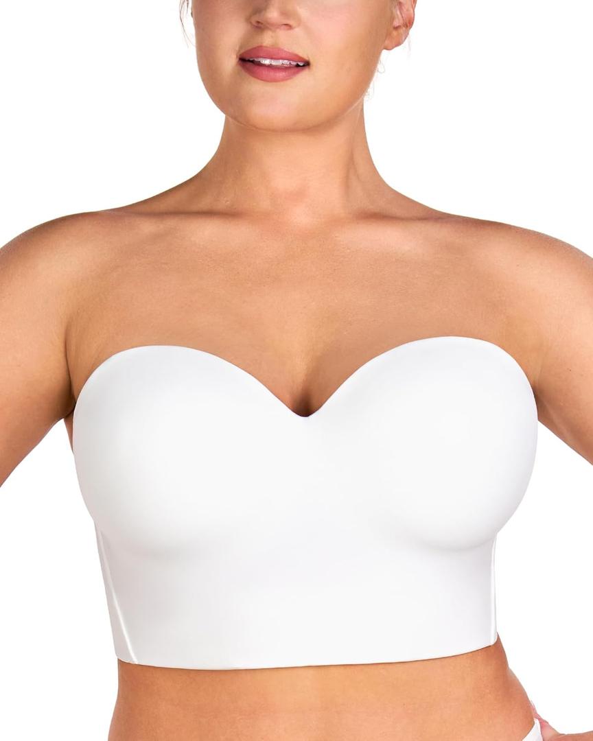HSIA Longline Strapless Bra for Women, Anti-Slip Support Corset for Large Bust Convertible Bustier Bandeau for Big Breasts (Pure White, 38D)