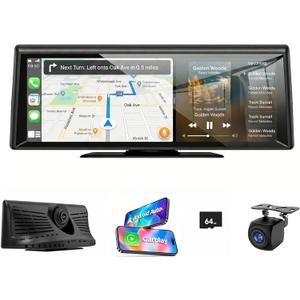 Wireless CarPlay Screen with 2K Dash Cam, 8.1" Portable Touchscreen Car Stereo with CarPlay & Android Auto, 1080P Backup Camera, Voice Control, Bluetooth, Mirror Link, GPS Navigation