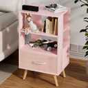 Aenuert Night Stand, Pink Nightstand with Drawer, Side Table with Open Storage, 3-Tier Modern End Table, Bedside Table for Small Space, Living Room, Bedroom