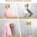 Towel Hooks Shower Suction Hook Towel Hanger for Bathroom Hanging Coat, Robe, Removable Wall Mounted Hook for Bedroom Kitchen Hotel Pool Brushed Gold(2-Pack)
