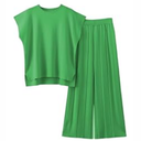Women Knit 2 Piece Sweater Sets Pullover Tops High Waist Wide Leg Pants Lounge Set (XS, Green)