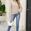 Women's Distressed Cable Knit Sweaters 2025 Oversized Casual Pullover Tops (Beige, M)
