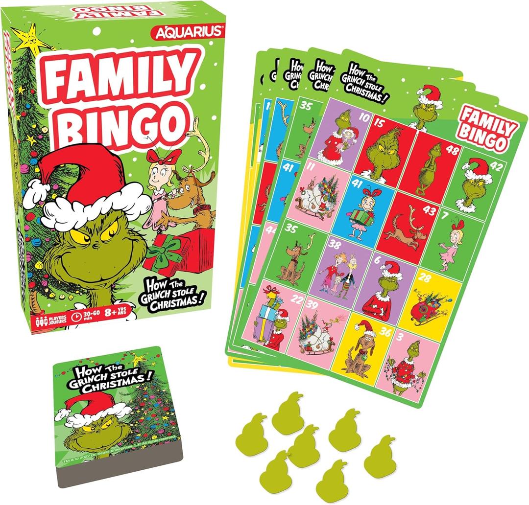 Aquarius Grinch Family Bingo Game - Fun Family Party Game for Kids, Teens and Adults - Entertaining Family Game Night Gift - Officially Licensed Grinch Merchandise - Ages 6 and Up