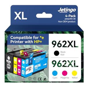 Jetingo 962xl Ink Cartridges Combo Pack for HP 962XL Black and Color Replacement for HP OfficeJet Pro 9010e 9015e 9010 9012 9015 9018 9025 Printers (4-Pack Black Cyan Magenta Yellow) (962-4P)
