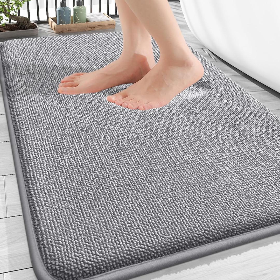 OLANLY Thick Memory Foam Bath Mat Rug 30x20, Extra Soft Absorbent Bathroom Rugs, Quick Dry Bath Mats, Non-Slip, Machine Washable Carpet for Bathroom, Tub and Shower, Home Decor Accessories, Grey