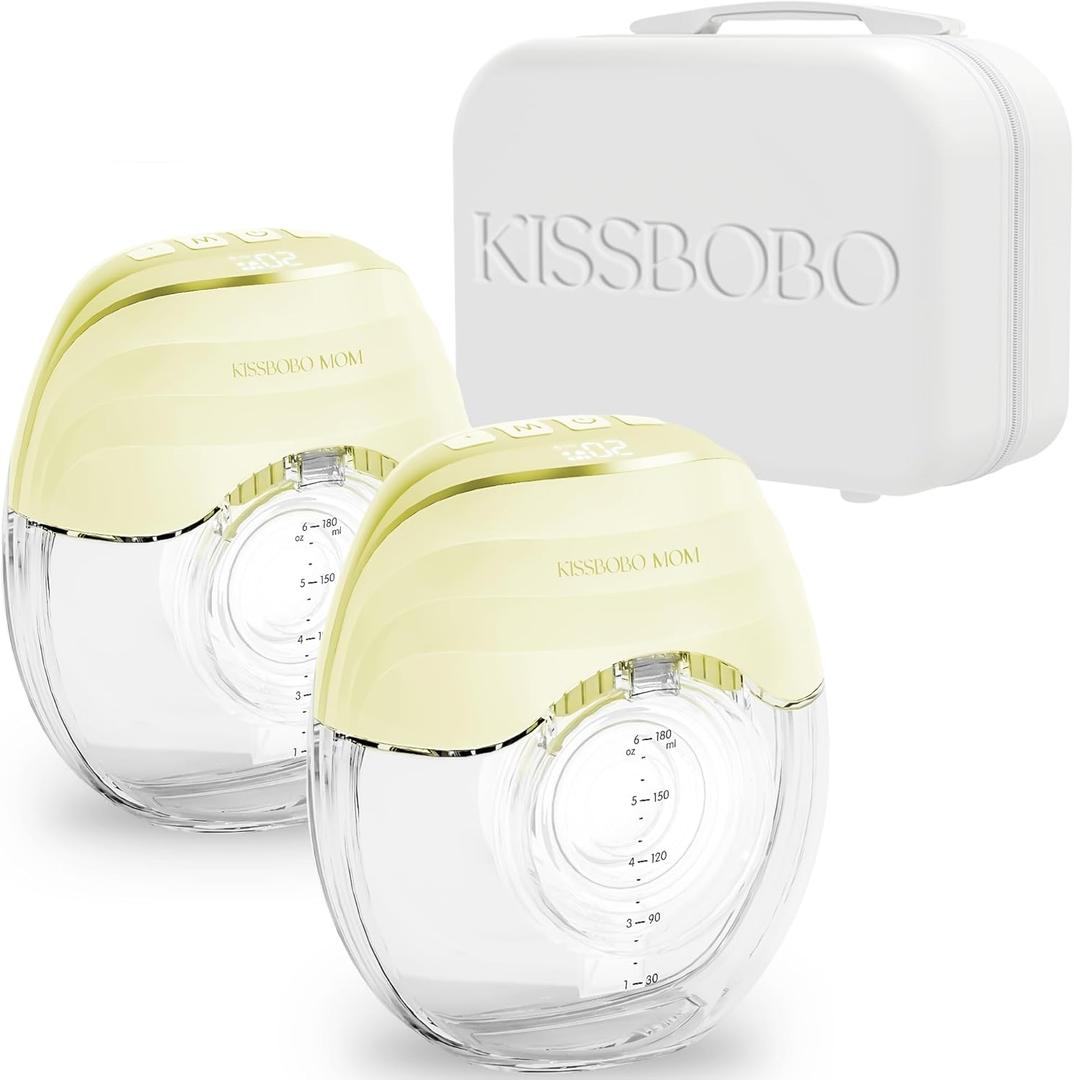 Electric breast pump Wearable models GLE10, hands free breast pump, Invisible & Lightweight Design, 3 Modes & 8 Levels, Portable Electric with 19/21/24mm Options, Includes Travel Suitcase(Yellow 2PCS)