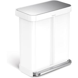 simplehuman 58L Liner Rim Rectangular Recycler, 24L+ 34L, White (White Stainless Steel)