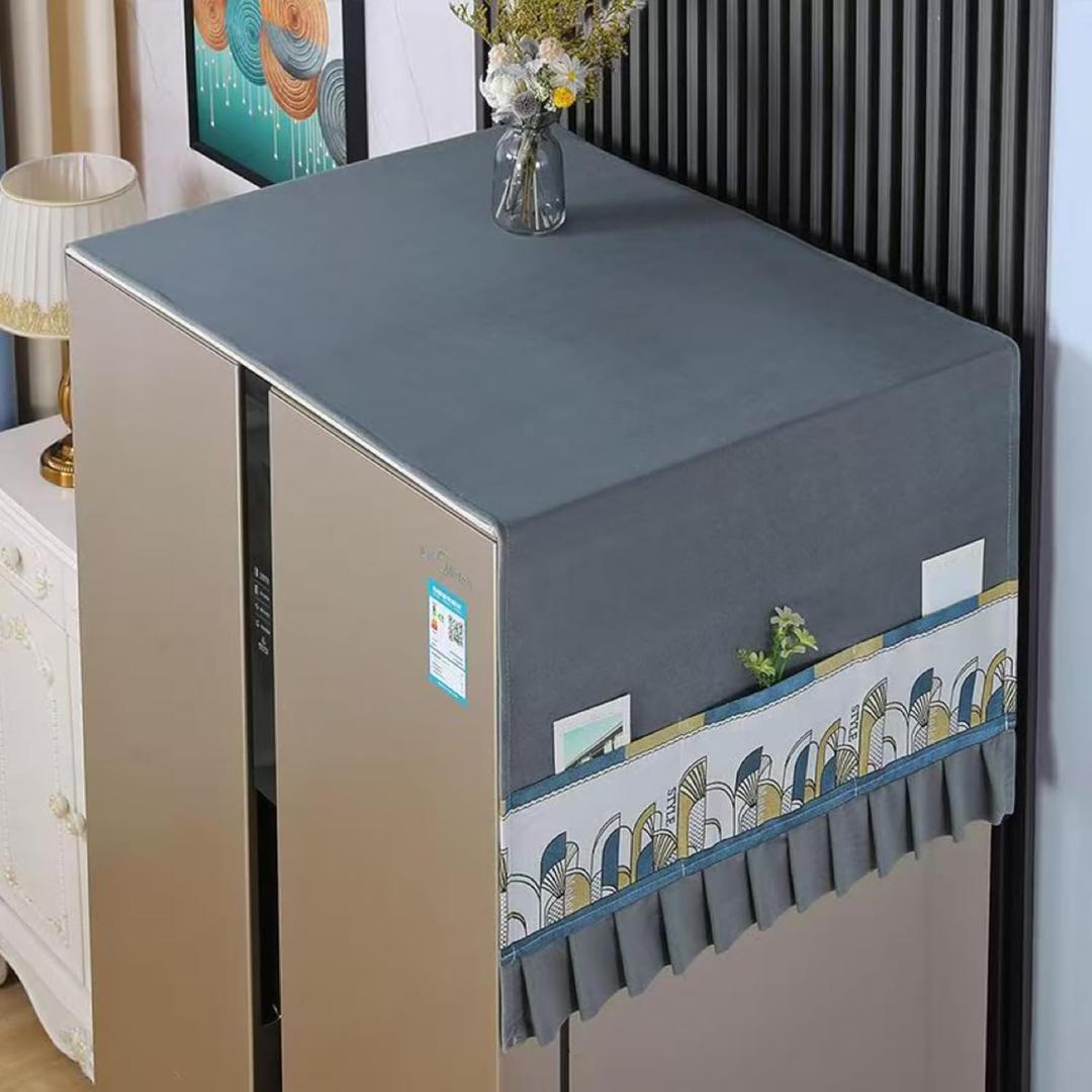 Fridge Dust Cover Fridge Dust Proof Cover Front Load with Storage Pockets Anti-Slip Washer And Dryer Top Covers Washer and Dryer Top Washing Machine - Grey (67in x 23in)