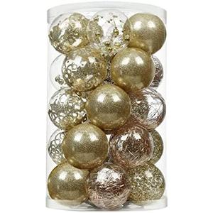 SY CRAFT 70mm/2.75” Christmas Ball Ornaments Shatterproof Clear Plastic Christmas Decoration Xms Balls Baubles Set with Stuffed Delicate Decorations(Champagne，25 Counts)