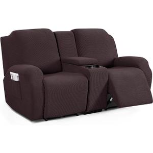 TAOCOCO Loveseat Recliner Cover with Middle Console, Stretch Loveseat Cover for 2 Seat Recliner Couch, Jacquard Reclining Sofa Covers Loveseat Slipcover Furniture Protector, Chocolate