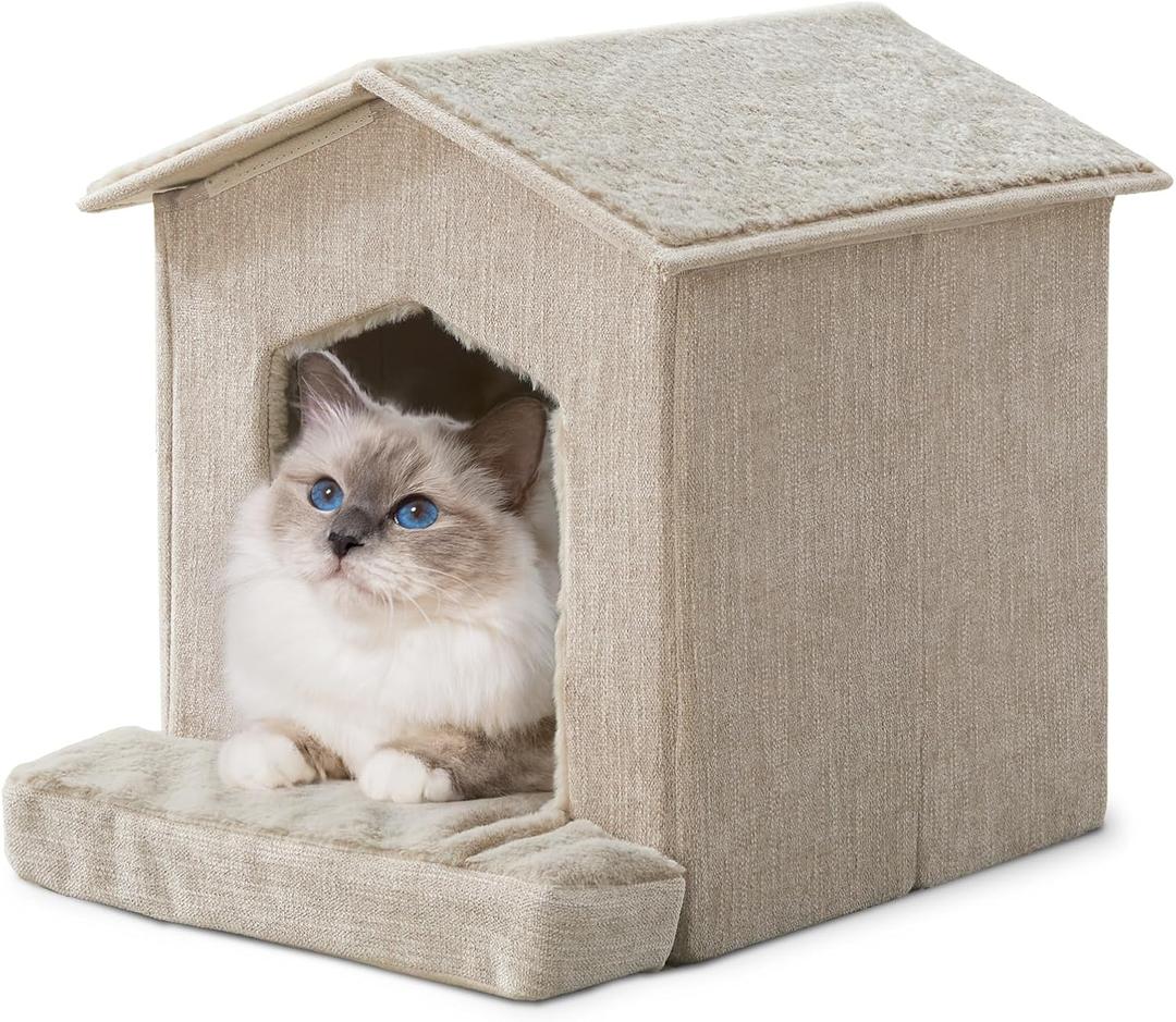 Cat Beds for Indoor Cats,Cat Houses,Cat Cave with Orthopedic Cushion,Foldable Cat Condos,Hideaway,Shelter,Beige Cat Tent for Small Dogs and Rabbit,Squirrel