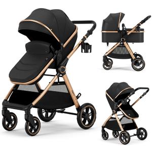 Accombe Baby Stroller 2-in-1 Convertible Stroller for Newborn to Toddler, Gold 