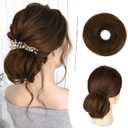 RUWISS Human Hair Bun Hair Piece Long Thin Straight Tousled Updo Bun Hair Pieces for Women Scrunchie Ponytail Extension 20g (Medium Brown)