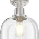 EAPUDUN Semi Flush Mount Ceiling Light, Modern Light Fixture with Clear Glass Shade, Brushed Nickel Finish for Hallway Corridor Kitchen Bathroom Bedroom Passway, FMA1123-BNK