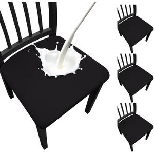 Waterproof Dining Chair Seat Covers Set of 4, Stretch Removable Dining Room Seat Covers for Dining Chairs, Kitchen, Hotel, Party (.Black)