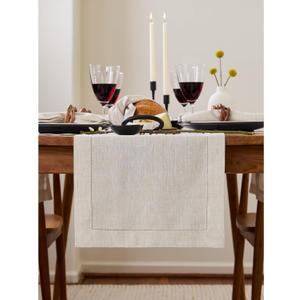 Solino Home Table Runner 90 Inches Long - 100% Pure Linen Light Natural Table Runner 14 x 90 Inch for Summer - Classic Hemstitch