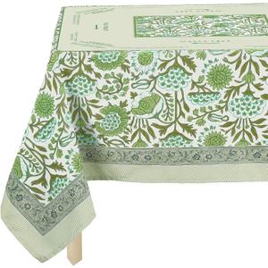 Mahjong Tablecloth 55" x 55" Polyester Indian Block Print Green Floral Flower Square Instructional Design with Rules for Game Night Party Favor Supplies