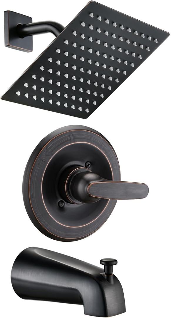 8" Shower Faucet Compatible with Delta 13/14 Series Tub Trim Kit, High Pressure Square Rain Shower Head& Handle Set System, Oil Rubbed Bronze (Valve& Catridge Not Inclued)