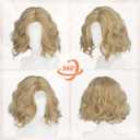 Haloo Blonde Bob Wig for Women Lace Front Hairline Short Soft Wavy Curly Natural Looking Middle Part Synthetic Hair Wigs for Daily Party, 11 Inch Dirty Blonde