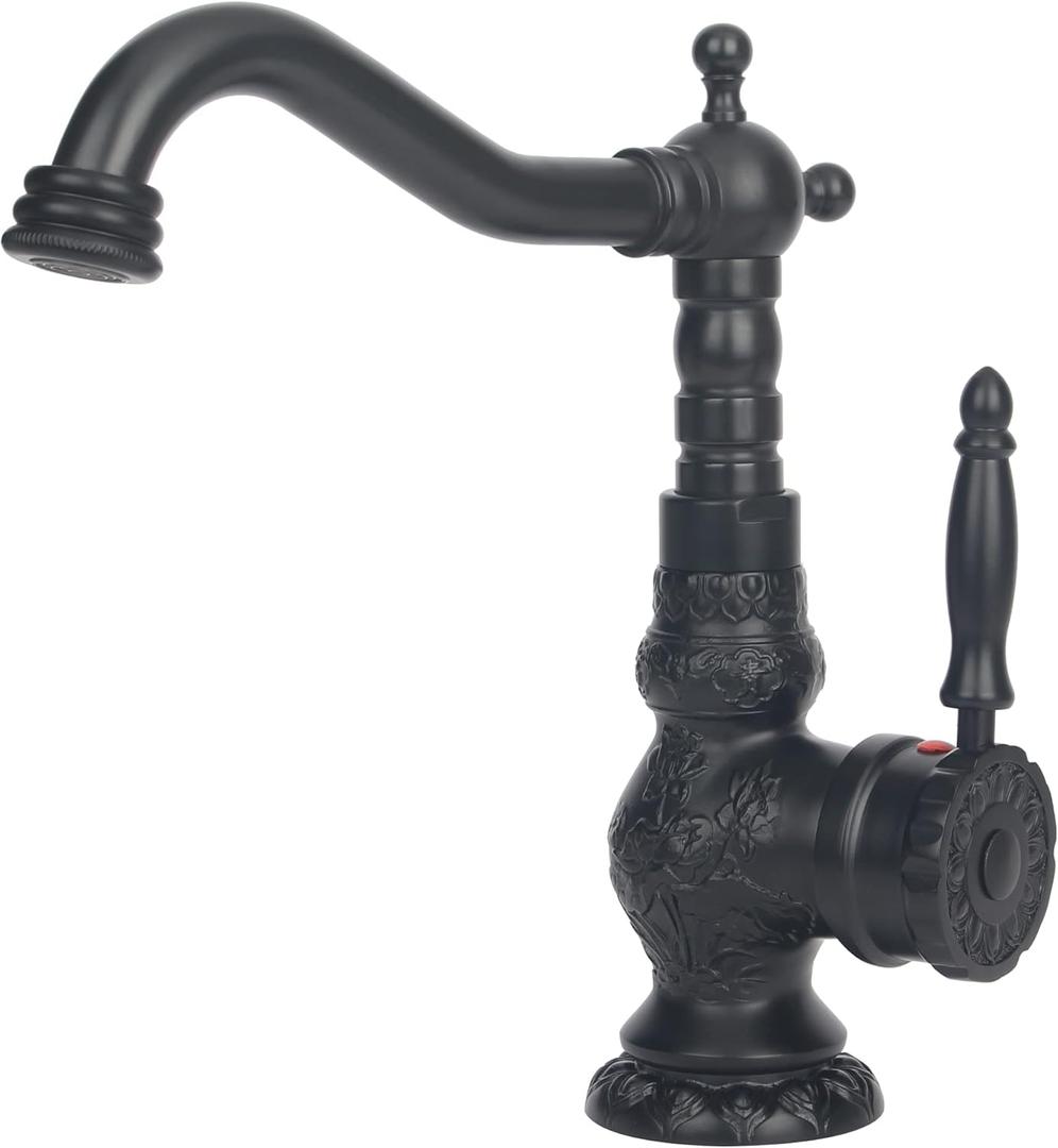 Brass Bathroom Faucet - Black Single Handle Kitchen Faucet, Multifunctional, 360 Degree Swivel Spout, High Arc Splash Filter, Black