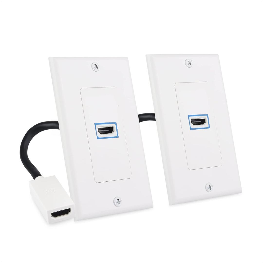 Cable Matters 2-Pack 1-Port 8K HDMI Wall Plate, Supports [8K@60Hz, 4K@120Hz, VRR, ALLM, HDR, HDCP 2.3], HDMI Wall Outlet, White