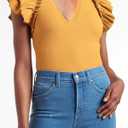 Womens Ruffle Tank Tops Summer Dressy Casual V Neck Slim Fit Ribbed Knit Sleeveless Shirts Yellow (Yellow)