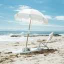 Business & Pleasure Co. Holiday Umbrella - Boho Beach Umbrella with White Fringe, UPF 50+, 1" Tilting Wood Pole, 5 x 6.5, Antique White