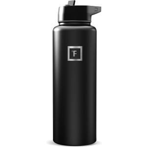 IRON FLASK Camping & Hiking Hydration Flask with Straw, Wide Mouth Insulated Stainless Steel Sports Water Bottle - 40 oz Midnight Black