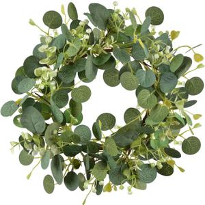 LSKYTOP Green Eucalyptus Wreaths 12'' Artificial Spring Summer Eucalyptus Leaf Wreaths with Berries for Home Farmhouse Front Door Decor