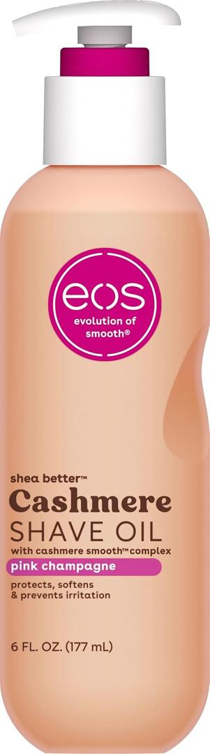 eos Cashmere Shave Oil Pink Champagne, Moisturizing Shave Oil with Shea Butter & Glycerin, Helps Prevents Irritation & Razor Burn, Vegan, 6 fl oz