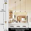 Modern Glass Brass Pendant Lights Kitchen Island, Adjustable Cord Pendant Light Fixtures, Kitchen Pendant Lighting Over Island, Indoor Chandelier for Bedroom Bathroom, Included Bulb