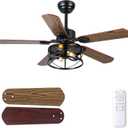 Ceiling Fan with Light and Remote,42in Farmhouse Caged Flush Mount Ceiling Fans for Bedroom,Living room Rustic Industrial Fandelier for Patio 6 Speed Reversible,5 Dual Blades Indoor/Outdoor