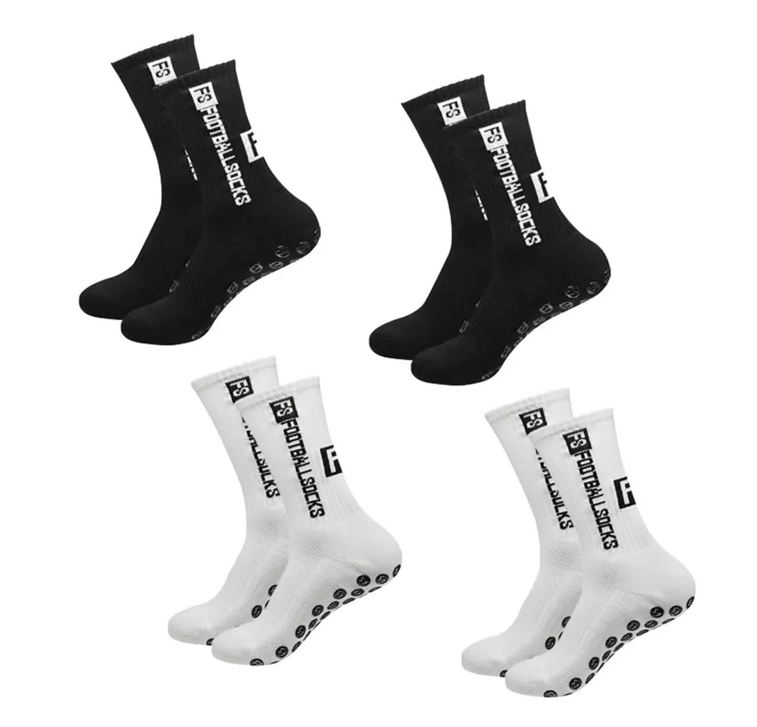 TONGXiNHUA and three Chinese characters 4 Pairs Men's Athletic Socks Grippy Non-Slip Basketball Dot Rubber Non-Slip Soccer Socks, One Size Tall, 2 White + 2 Black